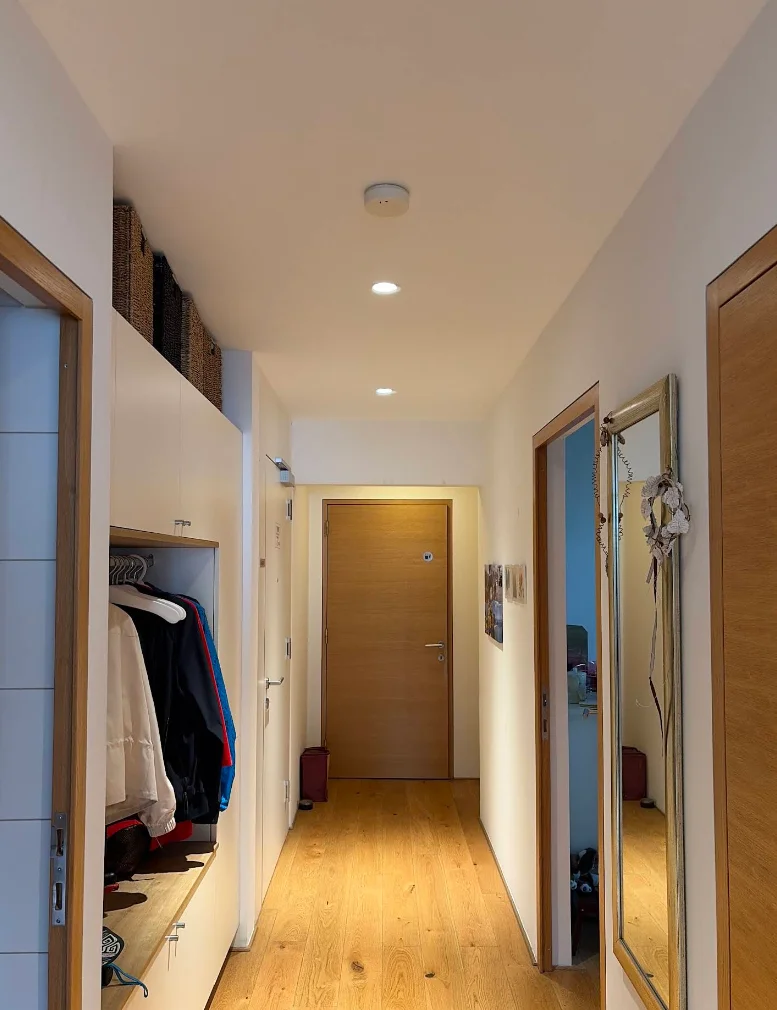 Flur mit Garderobe, Spiegel und Deckenspots – Kundenprojekt, Conceptlicht